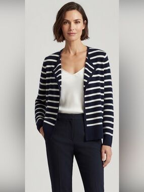 NWT Pure collection double faced cotton cashmere striped open sweater jacket